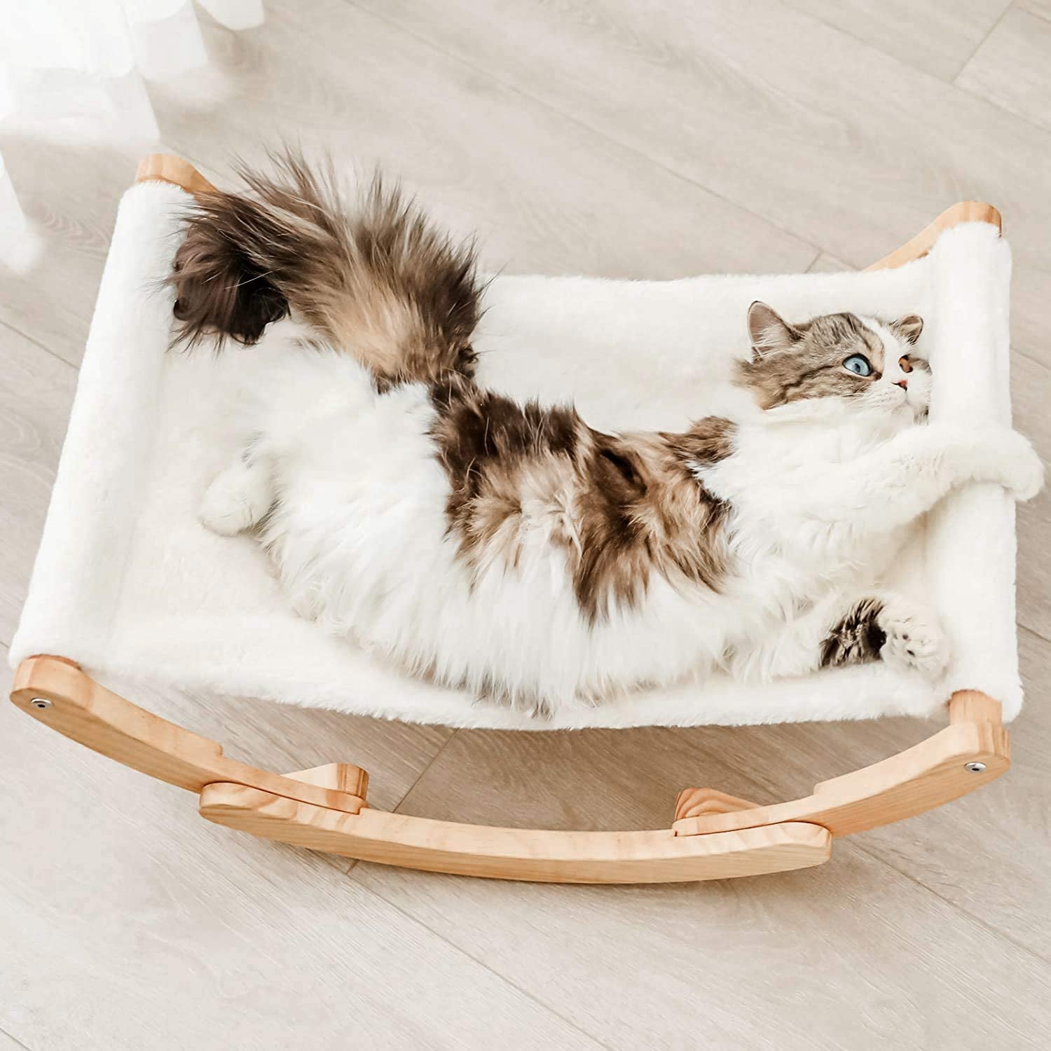 Cat Hammock, New Moon Cat Swing Chair, Elevated Cat Bed for Indoor Cats, Cat Furniture Gift for Cat or Small Dog, Upgrade White